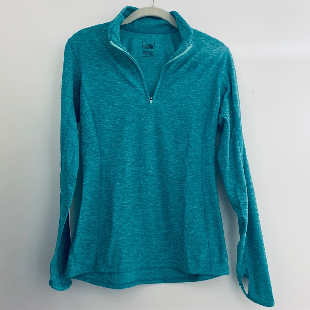 NWOT North Face Teal Quarter Zip S w thumb holes